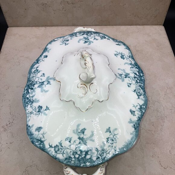 ANTIQUE New Wharf Pottery Covered Vegetable Dish Transfer Ware 1878-1894 - Picture 5 of 13